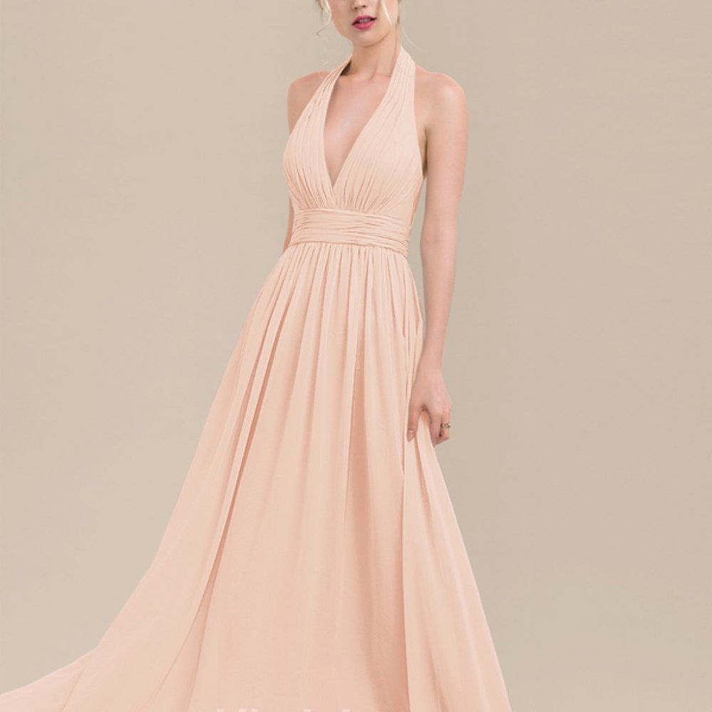 NWOT A-line Halter Floor-Length Chiffon Bridesmaid Dress With Ruffle